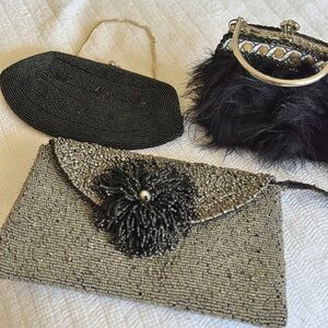 Three Vintage Black Beaded Clutch Purses Bags collection